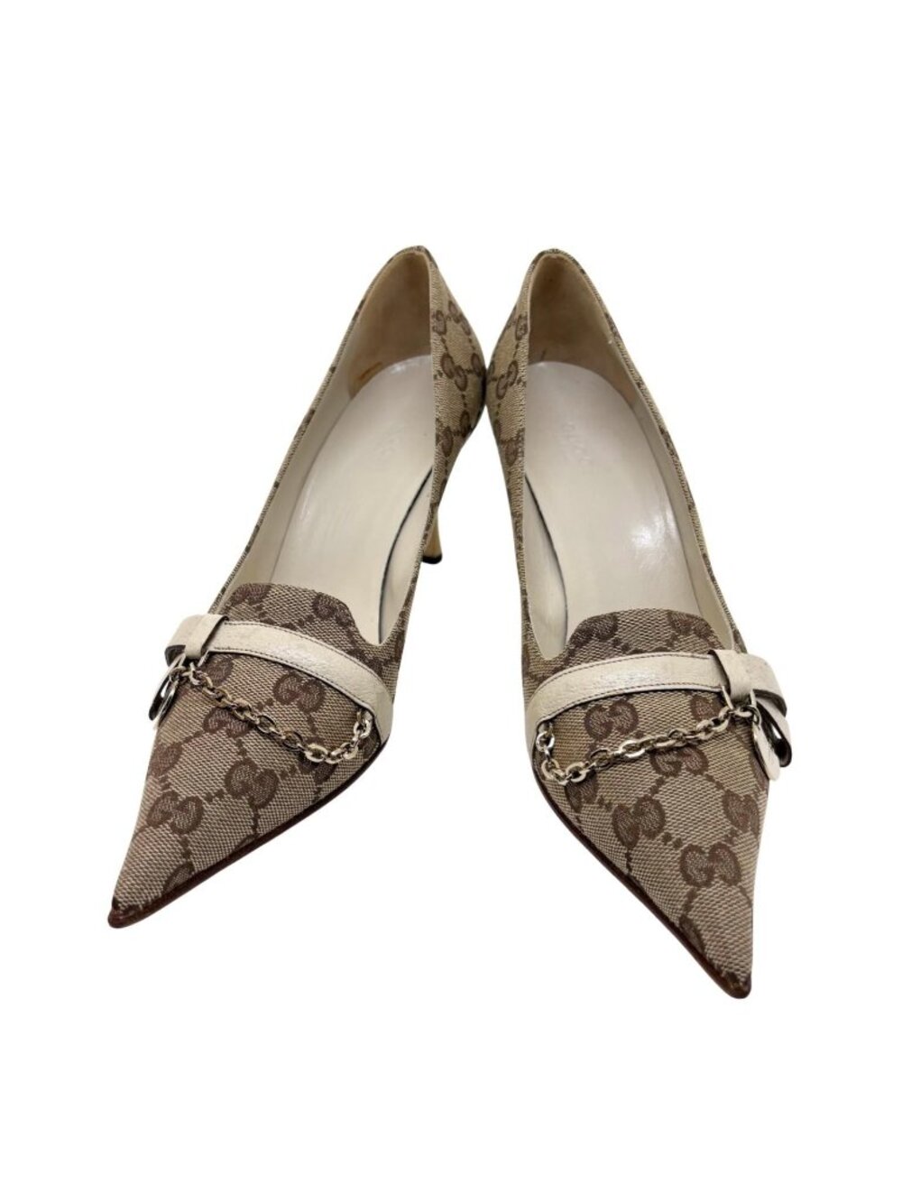 Gucci GG Pumps Canvas Beige Ivory 37 Heel